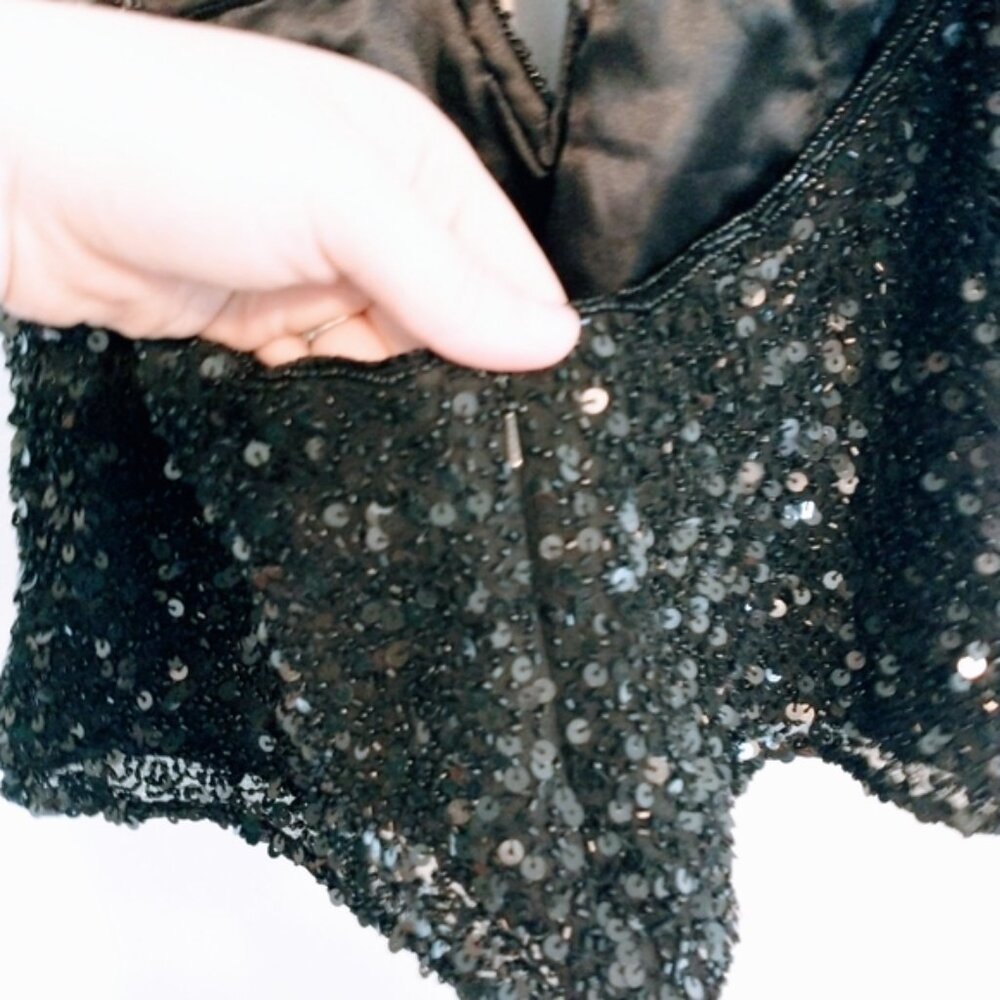 Scala Vintage Sequin Black Top With Halter Strap … - image 3